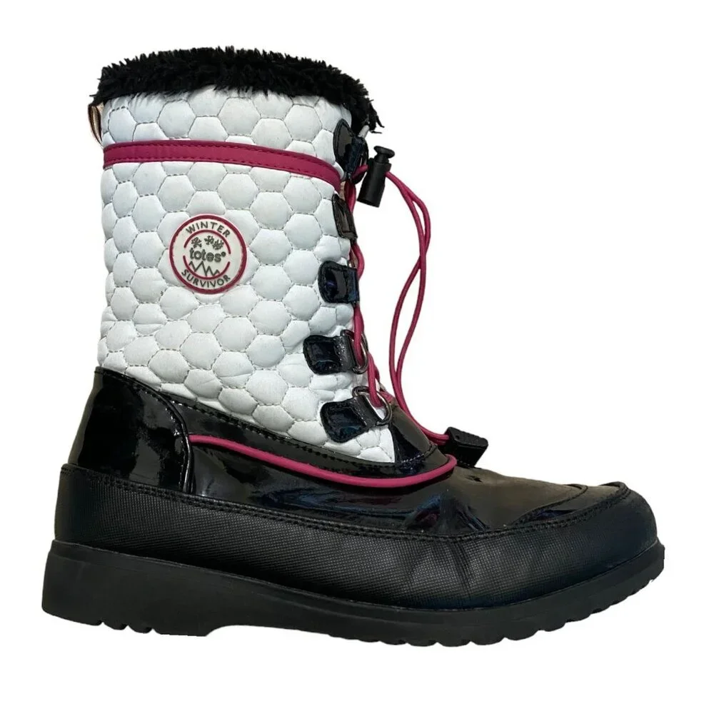 Totes Toasty White Girls Snow Boot in Black, Pink and White Sz 4 - Picture 5 of 10